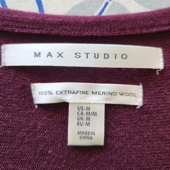 Merino wool sweater - Medium - Long sleeves - Burgundy color - Picture 4 of 6